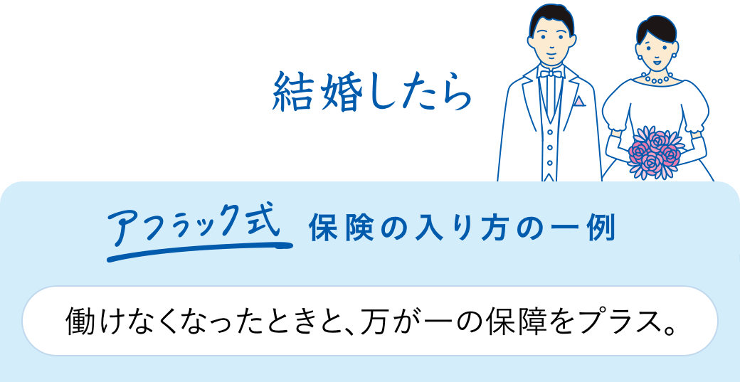 結婚したら アフラック式保険の入り方の一例 働けなくなったときと、万が一の保障をプラス。