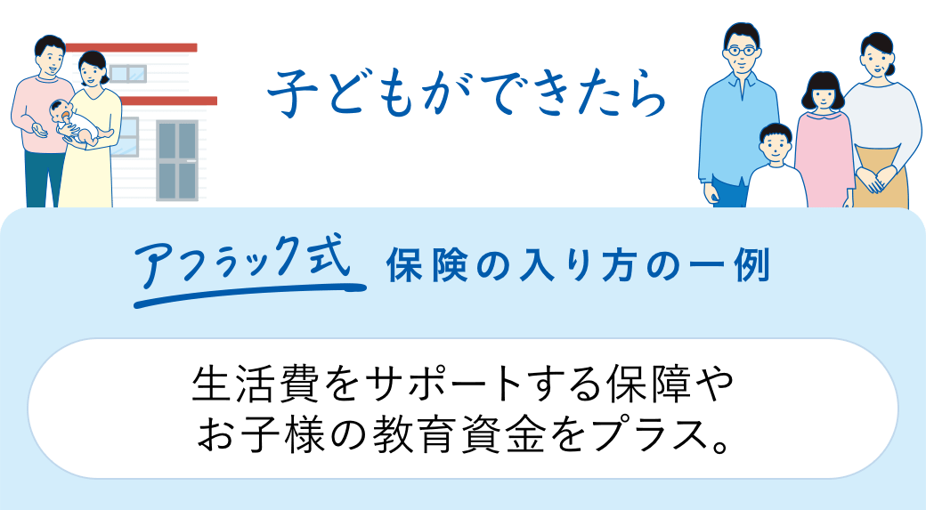 子どもができたら アフラック式保険の入り方の一例 生活費をサポートする保障やお子様の教育資金をプラス。