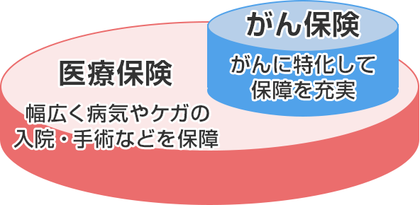 医療保険 幅広く病気やケガの入院・手術などを保障 がん保険 がんに特化して保障を充実