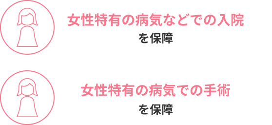 女性特有の病気などでの入院 を保障 女性特有の病気での手術 を保障