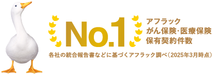 アフラック がん保険・医療保険 保有契約件数 No.1 各社の統合報告書などに基づくアフラック調べ（2025年3月時点）